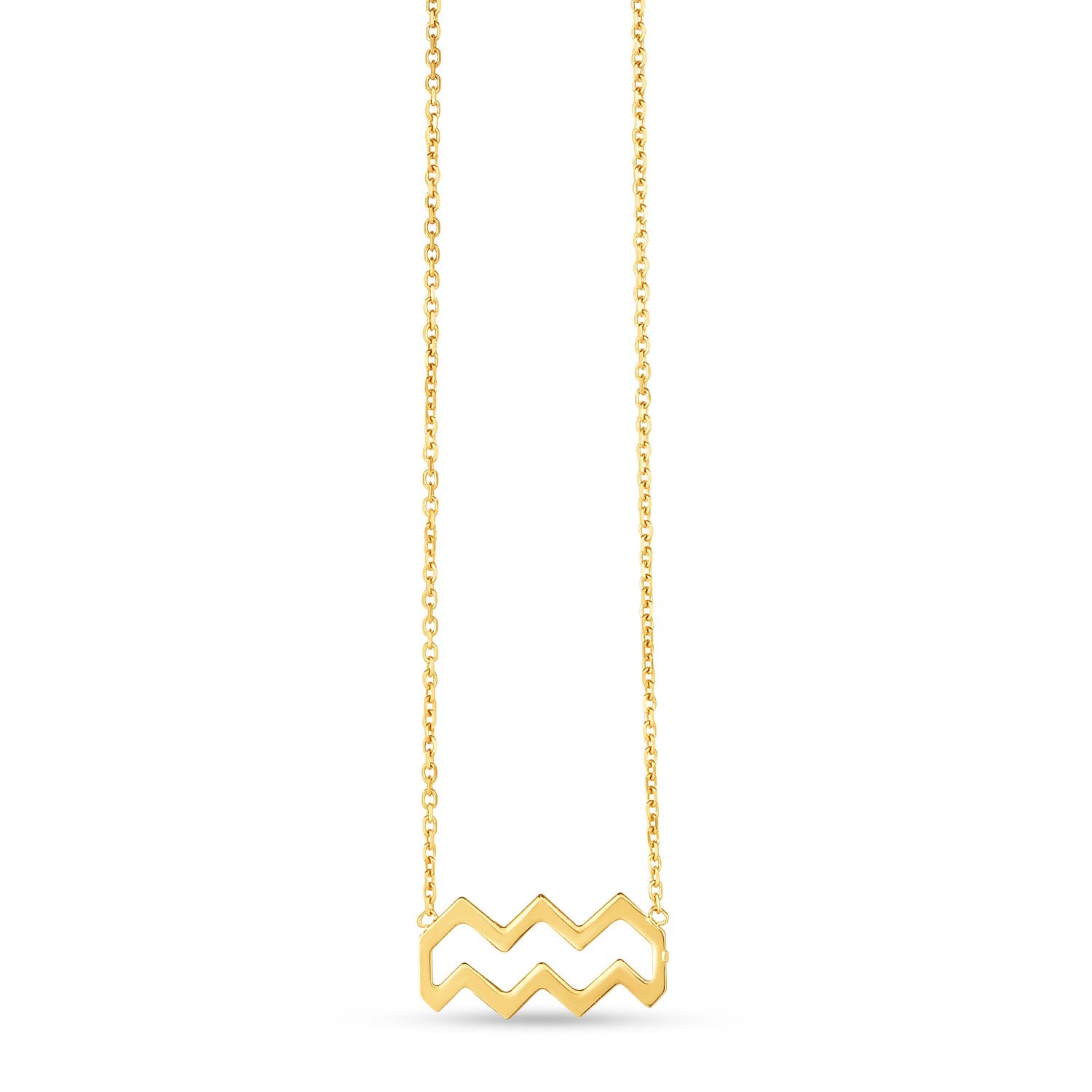 14K Yellow Gold Aquarius Necklace in a sleek high-contrast midnight luxury editorial style